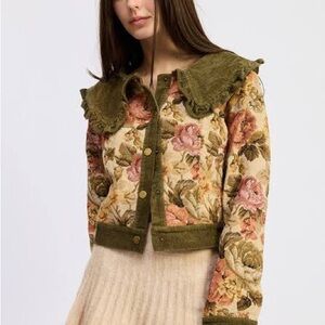 Jacquie the label Natalia Floral Corduroy Jacket with Ruffle Collar